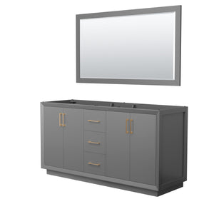 Strada 66 Inch Double Bathroom Vanity in Dark Gray No Countertop No Sink Satin Bronze Trim 58 Inch Mirror