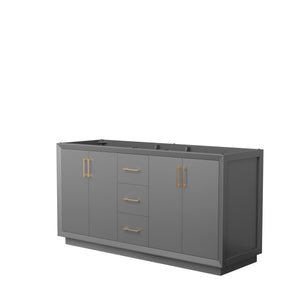 Strada 66 Inch Double Bathroom Vanity in Dark Gray No Countertop No Sink Satin Bronze Trim