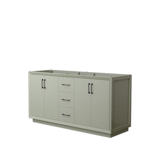 Strada 66 Inch Double Bathroom Vanity in Light Green No Countertop No Sink Matte Black Trim