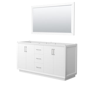 Strada 66 Inch Double Bathroom Vanity in White No Countertop No Sink Brushed Nickel Trim 58 Inch Mirror