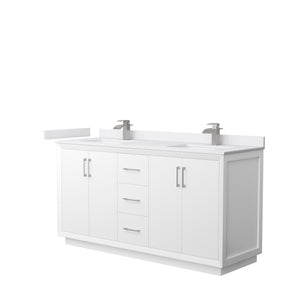 Strada 66 Inch Double Bathroom Vanity in White White Cultured Marble Countertop Undermount Square Sink Brushed Nickel Trim