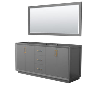 Strada 72 Inch Double Bathroom Vanity in Dark Gray No Countertop No Sink Satin Bronze Trim 70 Inch Mirror