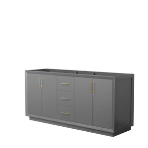 Strada 72 Inch Double Bathroom Vanity in Dark Gray No Countertop No Sink Satin Bronze Trim