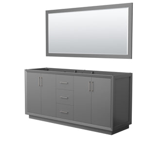 Strada 72 Inch Double Bathroom Vanity in Dark Gray No Countertop No Sink Brushed Nickel Trim 70 Inch Mirror