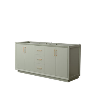 Strada 72 Inch Double Bathroom Vanity in Light Green No Countertop No Sink Satin Bronze Trim