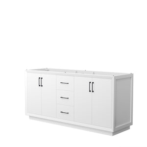 Strada 72 Inch Double Bathroom Vanity in White No Countertop No Sink Matte Black Trim