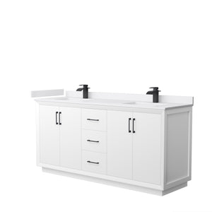 Strada 72 Inch Double Bathroom Vanity in White White Cultured Marble Countertop Undermount Square Sink Matte Black Trim