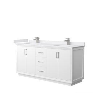 Strada 72 Inch Double Bathroom Vanity in White White Cultured Marble Countertop Undermount Square Sink Brushed Nickel Trim