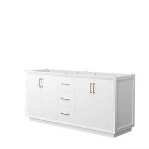 Strada 72 Inch Double Bathroom Vanity in White No Countertop No Sink Satin Bronze Trim