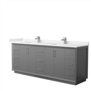 Strada 84 Inch Double Bathroom Vanity in Dark Gray White Cultured Marble Countertop Undermount Square Sink Brushed Nickel Trim