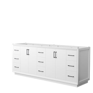 Strada 84 Inch Double Bathroom Vanity in White No Countertop No Sink Matte Black Trim