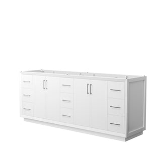 Strada 84 Inch Double Bathroom Vanity in White No Countertop No Sink Brushed Nickel Trim