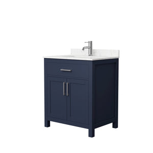 Beckett 30 Inch Single Bathroom Vanity in Dark Blue Carrara Cultured Marble Countertop Undermount Square Sink Brushed Nickel Trim