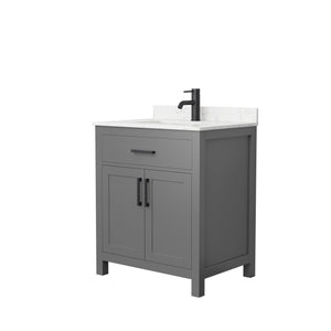 Beckett 30 Inch Single Bathroom Vanity in Dark Gray Carrara Cultured Marble Countertop Undermount Square Sink Matte Black Trim