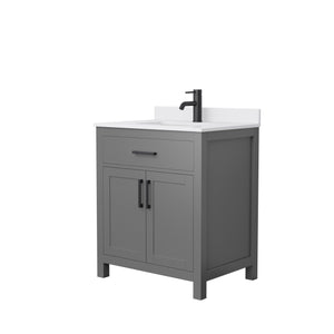 Beckett 30 Inch Single Bathroom Vanity in Dark Gray White Cultured Marble Countertop Undermount Square Sink Matte Black Trim