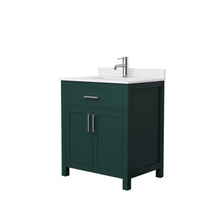 Beckett 30 Inch Single Bathroom Vanity in Green White Cultured Marble Countertop Undermount Square Sink Brushed Nickel Trim