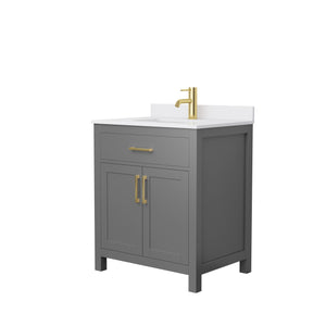 Beckett 30 Inch Single Bathroom Vanity in Dark Gray White Cultured Marble Countertop Undermount Square Sink Brushed Gold Trim