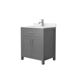 Beckett 30 Inch Single Bathroom Vanity in Dark Gray Carrara Cultured Marble Countertop Undermount Square Sink Brushed Nickel Trim