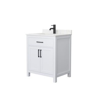 Beckett 30 Inch Single Bathroom Vanity in White Carrara Cultured Marble Countertop Undermount Square Sink Matte Black Trim