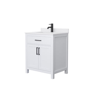 Beckett 30 Inch Single Bathroom Vanity in White White Cultured Marble Countertop Undermount Square Sink Matte Black Trim