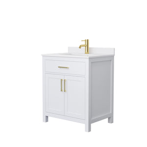 Beckett 30 Inch Single Bathroom Vanity in White White Cultured Marble Countertop Undermount Square Sink Brushed Gold Trim