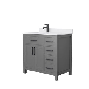 Beckett 36 Inch Single Bathroom Vanity in Dark Gray White Cultured Marble Countertop Undermount Square Sink Matte Black Trim