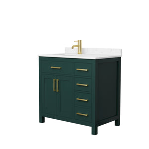 Beckett 36 Inch Single Bathroom Vanity in Green Carrara Cultured Marble Countertop Undermount Square Sink Brushed Gold Trim