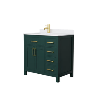 Beckett 36 Inch Single Bathroom Vanity in Green White Cultured Marble Countertop Undermount Square Sink Brushed Gold Trim