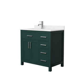 Beckett 36 Inch Single Bathroom Vanity in Green Carrara Cultured Marble Countertop Undermount Square Sink Brushed Nickel Trim