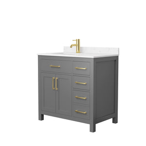 Beckett 36 Inch Single Bathroom Vanity in Dark Gray Carrara Cultured Marble Countertop Undermount Square Sink Brushed Gold Trim