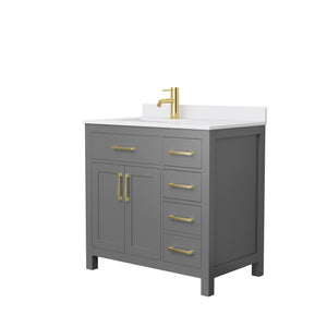 Beckett 36 Inch Single Bathroom Vanity in Dark Gray White Cultured Marble Countertop Undermount Square Sink Brushed Gold Trim