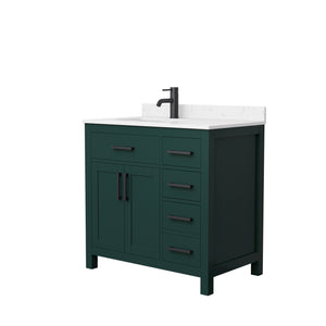 Beckett 36 Inch Single Bathroom Vanity in Green Carrara Cultured Marble Countertop Undermount Square Sink Matte Black Trim