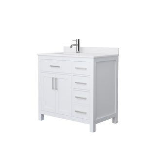 Beckett 36 Inch Single Bathroom Vanity in White White Cultured Marble Countertop Undermount Square Sink Brushed Nickel Trim
