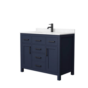 Beckett 42 Inch Single Bathroom Vanity in Dark Blue Carrara Cultured Marble Countertop Undermount Square Sink Matte Black Trim