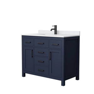 Beckett 42 Inch Single Bathroom Vanity in Dark Blue White Cultured Marble Countertop Undermount Square Sink Matte Black Trim