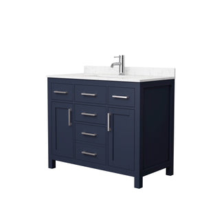 Beckett 42 Inch Single Bathroom Vanity in Dark Blue Carrara Cultured Marble Countertop Undermount Square Sink Brushed Nickel Trim