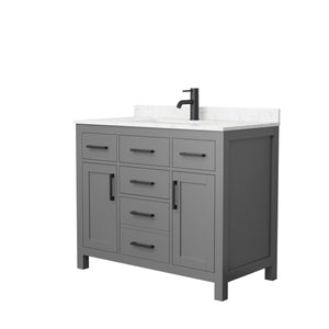 Beckett 42 Inch Single Bathroom Vanity in Dark Gray Carrara Cultured Marble Countertop Undermount Square Sink Matte Black Trim