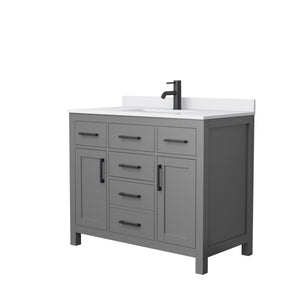 Beckett 42 Inch Single Bathroom Vanity in Dark Gray White Cultured Marble Countertop Undermount Square Sink Matte Black Trim