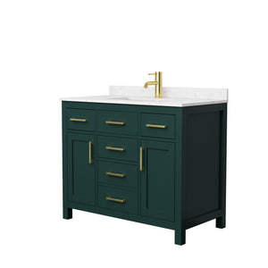 Beckett 42 Inch Single Bathroom Vanity in Green Carrara Cultured Marble Countertop Undermount Square Sink Brushed Gold Trim
