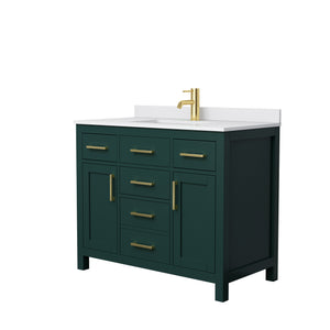 Beckett 42 Inch Single Bathroom Vanity in Green White Cultured Marble Countertop Undermount Square Sink Brushed Gold Trim