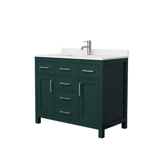 Beckett 42 Inch Single Bathroom Vanity in Green Carrara Cultured Marble Countertop Undermount Square Sink Brushed Nickel Trim