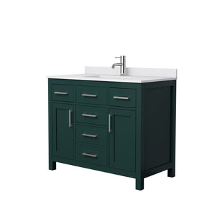 Beckett 42 Inch Single Bathroom Vanity in Green White Cultured Marble Countertop Undermount Square Sink Brushed Nickel Trim