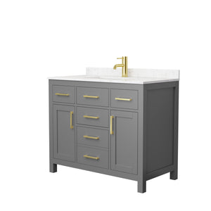 Beckett 42 Inch Single Bathroom Vanity in Dark Gray Carrara Cultured Marble Countertop Undermount Square Sink Brushed Gold Trim