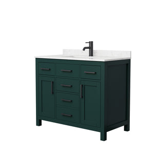 Beckett 42 Inch Single Bathroom Vanity in Green Carrara Cultured Marble Countertop Undermount Square Sink Matte Black Trim