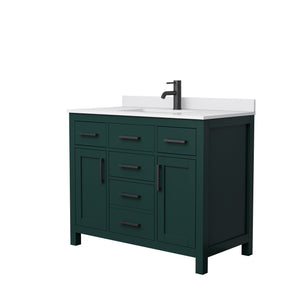 Beckett 42 Inch Single Bathroom Vanity in Green White Cultured Marble Countertop Undermount Square Sink Matte Black Trim