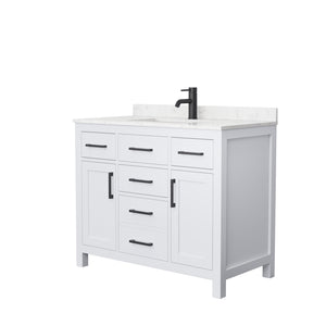 Beckett 42 Inch Single Bathroom Vanity in White Carrara Cultured Marble Countertop Undermount Square Sink Matte Black Trim