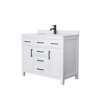 Beckett 42 Inch Single Bathroom Vanity in White White Cultured Marble Countertop Undermount Square Sink Matte Black Trim