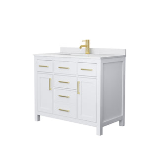 Beckett 42 Inch Single Bathroom Vanity in White White Cultured Marble Countertop Undermount Square Sink Brushed Gold Trim