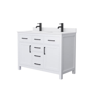 Beckett 48 Inch Double Bathroom Vanity in White White Cultured Marble Countertop Undermount Square Sinks Matte Black Trim