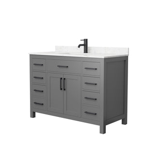 Beckett 48 Inch Single Bathroom Vanity in Dark Gray Carrara Cultured Marble Countertop Undermount Square Sink Matte Black Trim